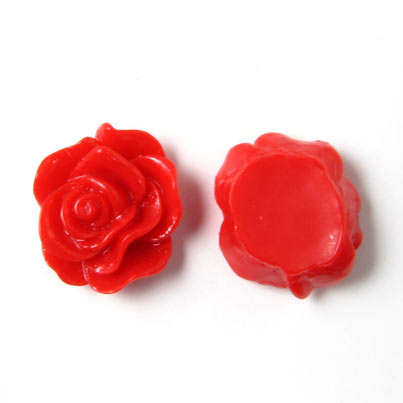 Resin rose, flat, red, 13x5mm, 4pcs.