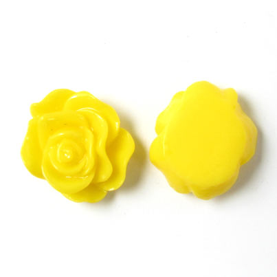 Resin rose, flat, yellow, 13x5mm, 4pcs.