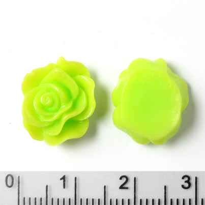 Resin rose, flat, light green, 13x5mm, 4pcs.