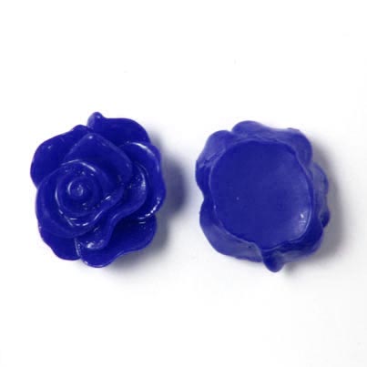 Resin rose, flat, dark blue, 13x5mm, 4pcs.