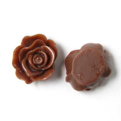 Resin rose, flat, chocolate, 13x5mm, 4pcs.