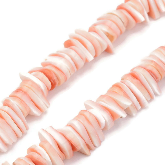 Mother of pearl, flat edged pieces, peach/lavender, approx. 10x6x1 mm, 20 pcs