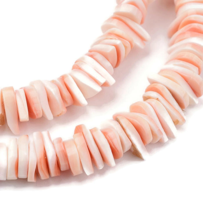 Mother of pearl, flat edged pieces, peach/lavender, approx. 10x6x1 mm, 20 pcs