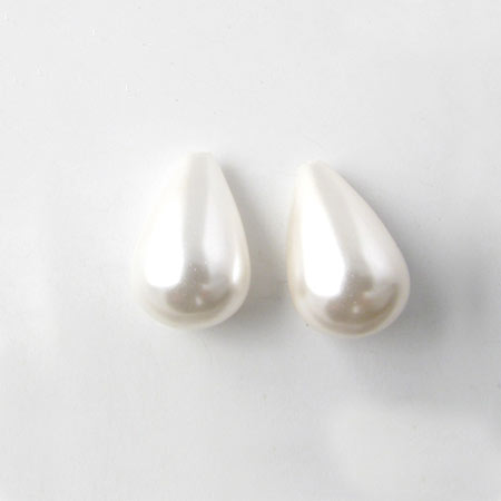 Shell pearl teardrop, natural white, 11x8mm, half-drilled, 2pcs