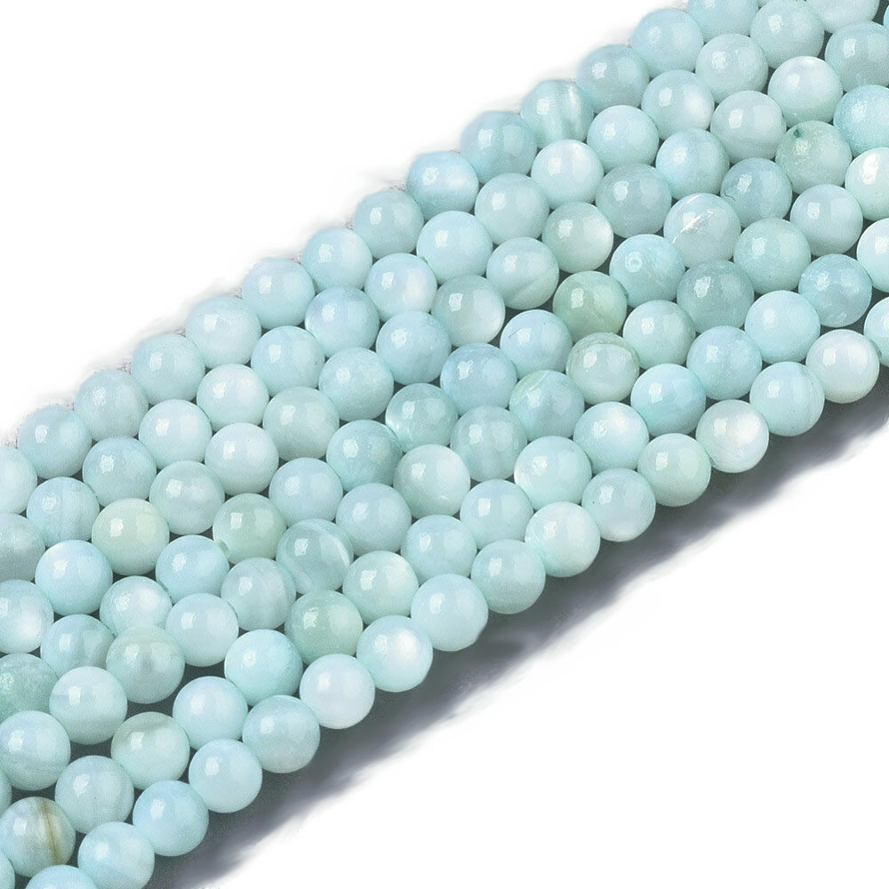Shell beads, full strand, colored, round, light blue/turquoise, 2-2.5 mm, appx.180 pcs
