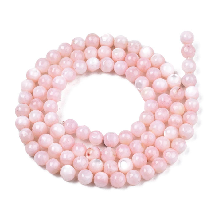 Mother of pearl bead, whole strand, dyed, round, pink, pearl effect, 4 mm, appx 95 