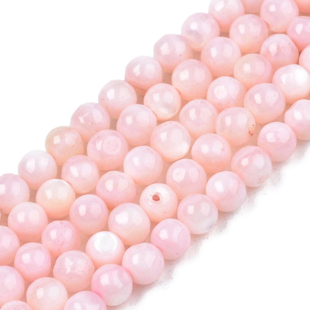 Mother of pearl bead, dyed, round, pink, pearl effect, 4 mm. 10 pcs.