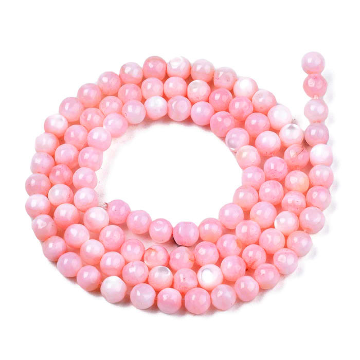 Mother of pearl bead, dyed, round, bright pink, pearl effect, 4 mm, 20 pcs
