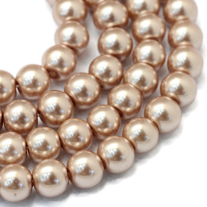 Baking painted glass beads, complete strand, round, Beige, 4mm, approx. 210 pcs.