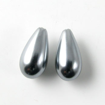 Shell pearl teardrop, metallic grey, 16x8mm, half-drilled, 2pcs.