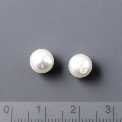 Shell pearl, natural white, half-drilled, 6.5mm with 1 mm hole, 2pcs..