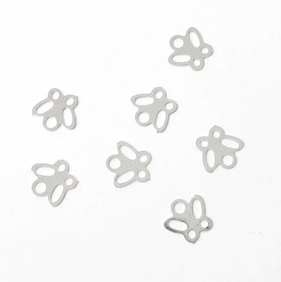 Silhouette-charm, silvered small single butterfly, 6.5x7mm, 40pcs.