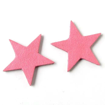 Leather star, pink, fully dyed, 17mm, 2pcs.