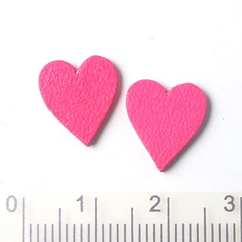 Leather heart, pink, fully dyed, 11x13 mm, 2pcs.