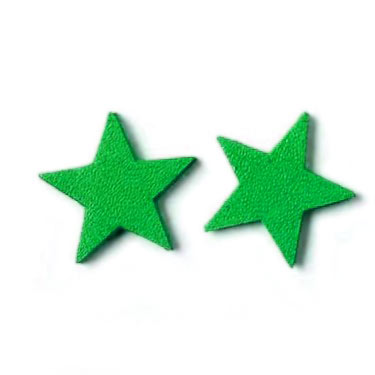 Leather star, green, 14 mm, 2pcs.