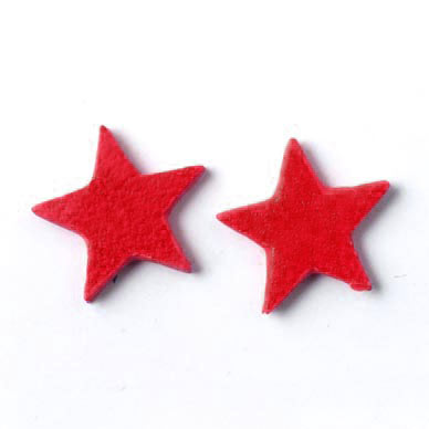 Leather star, red, fully dyed, 14 mm, 2pcs.