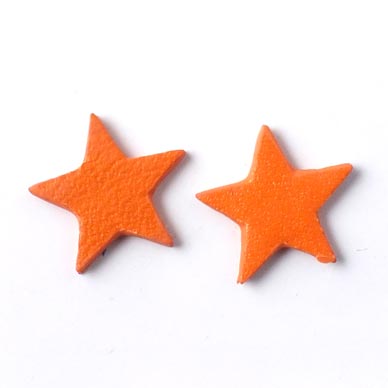 Leather star, small, orange, 14 mm, 2pcs.