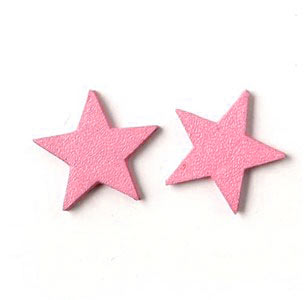 Leather star, pink, fully dyed, 14 mm, 2pcs.