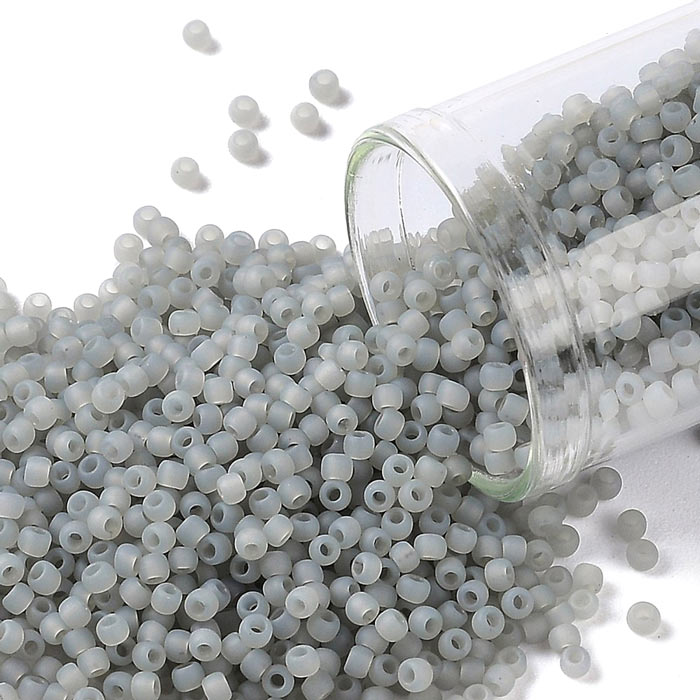 Toho Seed beads, grey, semitransparent, frosted, #11, 2x1.5mm, 10gr., 1100 pcs