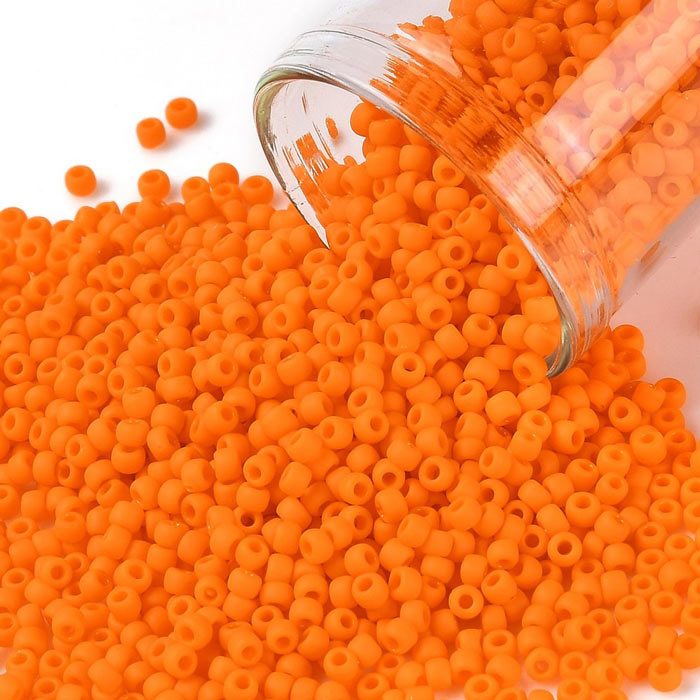 Toho Seed beads, orange, opaque, frosted, #11, 2x1.5mm, 10gr., 1100 pcs