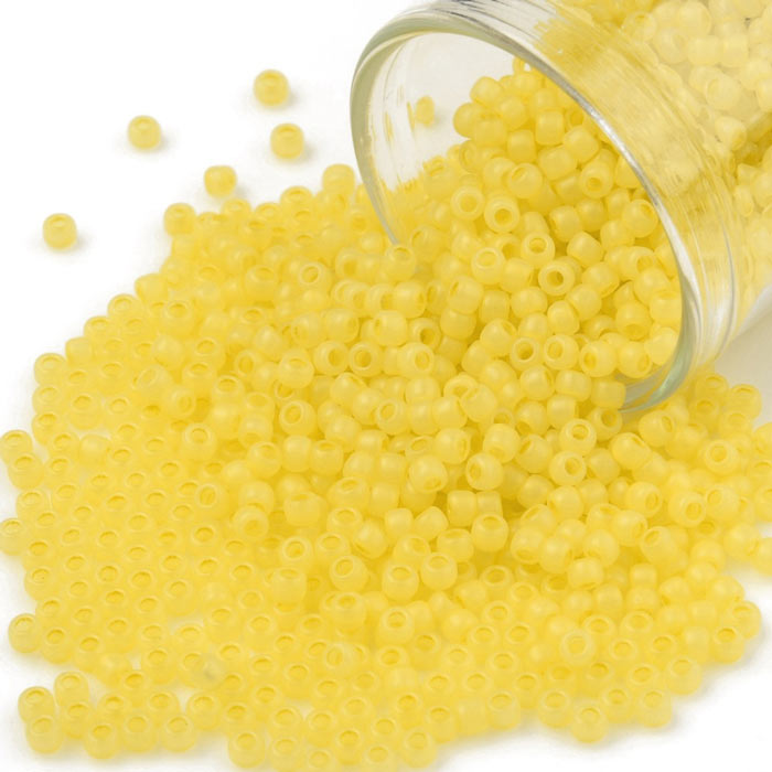 Toho Seed beads, canary yellow, semitransparent, frosted, #11, 2x1.5mm, 10gr., 1100 pcs