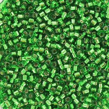 Delica, size #11, green, silverlined, glass bead, 1,1x1,7mm, 5,2 grams