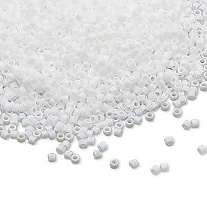 Delica, size #11, pure white glass bead, matte opaque, 1.1x1.7mm, 5.2g.