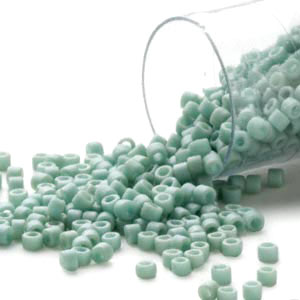 Delica, size #11, faint seafoam, glass bead, matte, opaque, 1.1x1.7mm, 5.2g