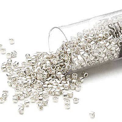 Delica, size #11, Sterling silver plated metallic, real silver color, 5.2 grams