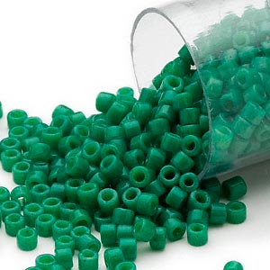 Delica, size #11, green, glass bead, opaque, 1.1x1.7mm, 5.2g.