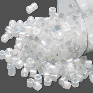 Delica, size #11, white glass bead, silk effect, 1.1x1.7mm