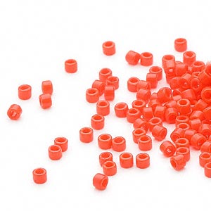 Delica, size #11, strong orange glass bead, opaque, 1.1x1.7mm.