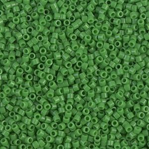 Delica, size #11, glass, pea green, 1.1x1.7mm, 5.2 grams.