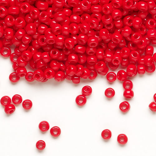 Glass bead, seed bead, size #8, red, 3x2mm, 40 g