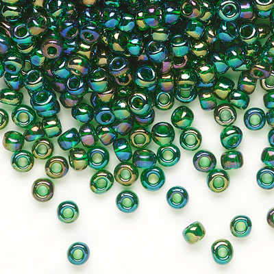 Matsuno seed bead (6/0), clear, rainbow green, 680pcs, 40gr.