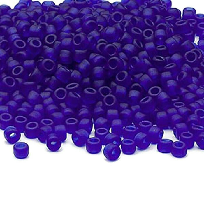 Glass bead, seed bead, size #8, transparent matt cobalt, 3x2mm, 40 g