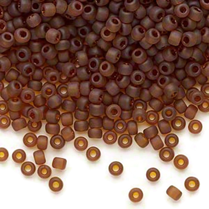 Glass bead, seed bead, size #8, transparent matt brown, 3x2mm, 40 g