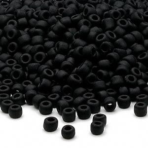 Glass bead, seed bead, size #8, matt black, 3x2mm, 40 g