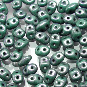 Matubo Mini-duo, 2-hole bead, chalk green, luster, opaque, 2x4mm, 8g, approx. 180 pcs