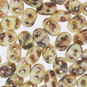 Matubo Mini-duo, 2-hole bead, sand Picasso, 2x4mm, 8g, approx. 180 pcs