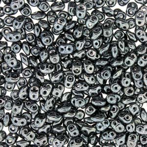 Matubo Mini-duo, 2-hole bead, Hematite, opaque, 2x4mm, 8g, approx. 180 pcs