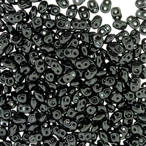 Matubo Mini-duo, 2-hole bead, black, opaque, 2x4mm, 8g, approx. 180 pcs