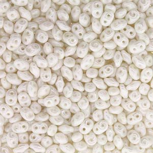 Matubo Mini-duo, 2-hole bead, chalk white, luster, opaque, 2x4mm, 8g, approx. 180 pcs