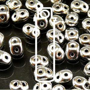 Matubo Mini-duo, 2-hole bead, silver, 2x4mm, 8g, approx. 180 pcs