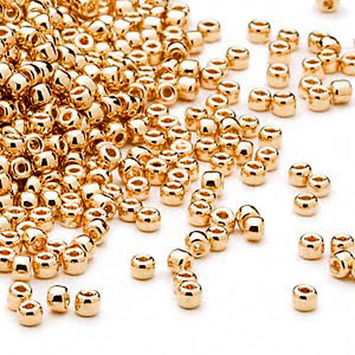 BULK PURCHASE, Miyuki seed bead, Duracoat, #8, golden, 3x1.8, ca. 880pcs. 22 gram