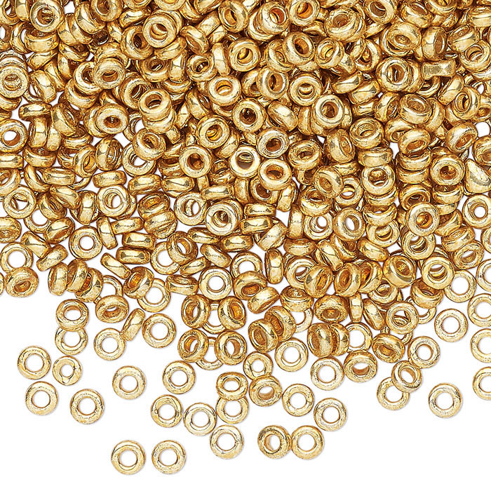 Miyuki seed bead, glass, rondelle, gilded, Duracoat, 3x1.4 mm, 7.5gr, approx. 450 pcs
