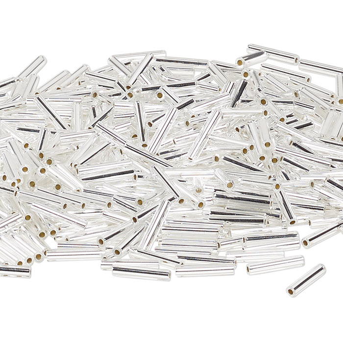 Miyuki, bugle bead, silver lined, silvery, opaque, 12x2.4 mm, hole 1mm, 120pcs
