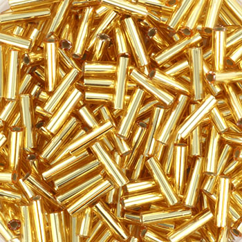 Miyuki, bugle bead, silver lined, gold, opaque, 6x1.7 mm, hole 1mm, 400pcs