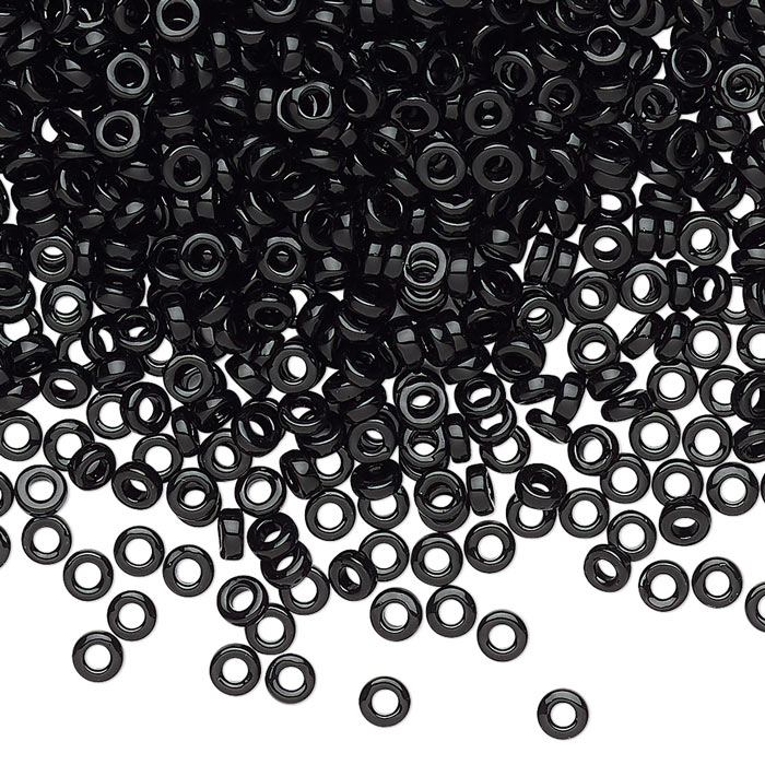 Miyuki seed bead, glass, rondelle, black, 3x1.4 mm, 7.5gr, approx. 450 pcs