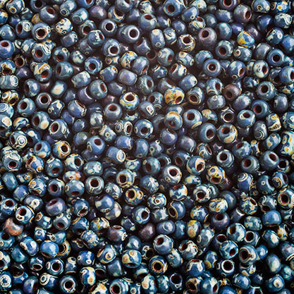 Miyuki seed bead, dark teal picasso, size #11, 2x1.5 mm, 1200pcs